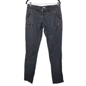 Galliano Black Waxed Moto Jeans 32 Ankle‎ Zip Pockets Military Trenchcore Italy